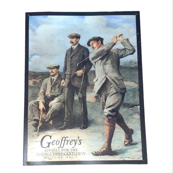 Geoffrey's Apparel For The Distinguished Gentleman Vintage Metal Golfer Sign - Picture 1 of 12